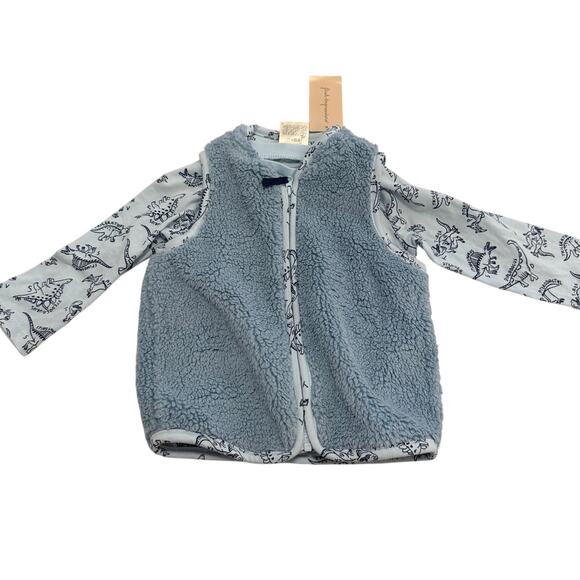 NWT Carters 12 mo boy fleece vest w dinosaur blue long sleeve, set w no pants - Picture 1 of 10